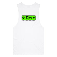 Load image into Gallery viewer, adult-mens-white-green-tank-top-surf-chill-sleep-repeat-chllen-lifestyle-wear