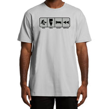 Load image into Gallery viewer, adult-mens-white-grey-casual-bmx-wear-t-shirt-bmx-chill-sleep-repeat-chllen-lifestyle-wear-model