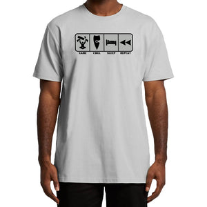 adult-mens-white-grey-casual-gaming-t-shirt-game-chill-sleep-repeat-chllen-lifestyle-wear-model