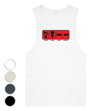 adult-mens-white-red-tank-top-game-chill-sleep-repeat-chllen-lifestyle-wear