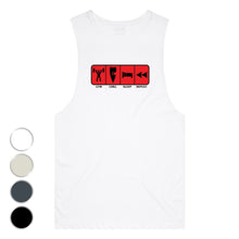 Load image into Gallery viewer, adult-mens-white-red-tank-top-gym-chill-sleep-repeat-chllen-lifestyle-wear