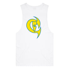 Load image into Gallery viewer, adult-mens-white-yellow-blue-two-tone-gym-wear-tank-top-singlet-shirt-evolve-chllen-lifestyle-wear