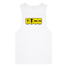 Load image into Gallery viewer, adult-mens-white-yellow-tank-top-skate-chill-sleep-repeat-chllen-lifestyle-wear