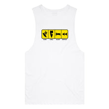 Load image into Gallery viewer, adult-mens-white-yellow-tank-top-surf-chill-sleep-repeat-chllen-lifestyle-wear