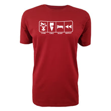Load image into Gallery viewer, kids red gaming game shirt eat sleep game repeat kids red tee shirt gaming game chill sleep repeat shirt