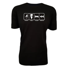 Load image into Gallery viewer, kids black scooter scoot shirt eat sleep scoot repeat kids black tee shirt scootering scoot chill sleep repeat shirt