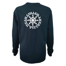 Load image into Gallery viewer, womans-girls-ladies-navy-white-long-sleeve-blossom-chllen-lifestyle-wear-back