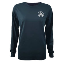 Load image into Gallery viewer, womans-girls-ladies-navy-white-long-sleeve-blossom-chllen-lifestyle-wear-front