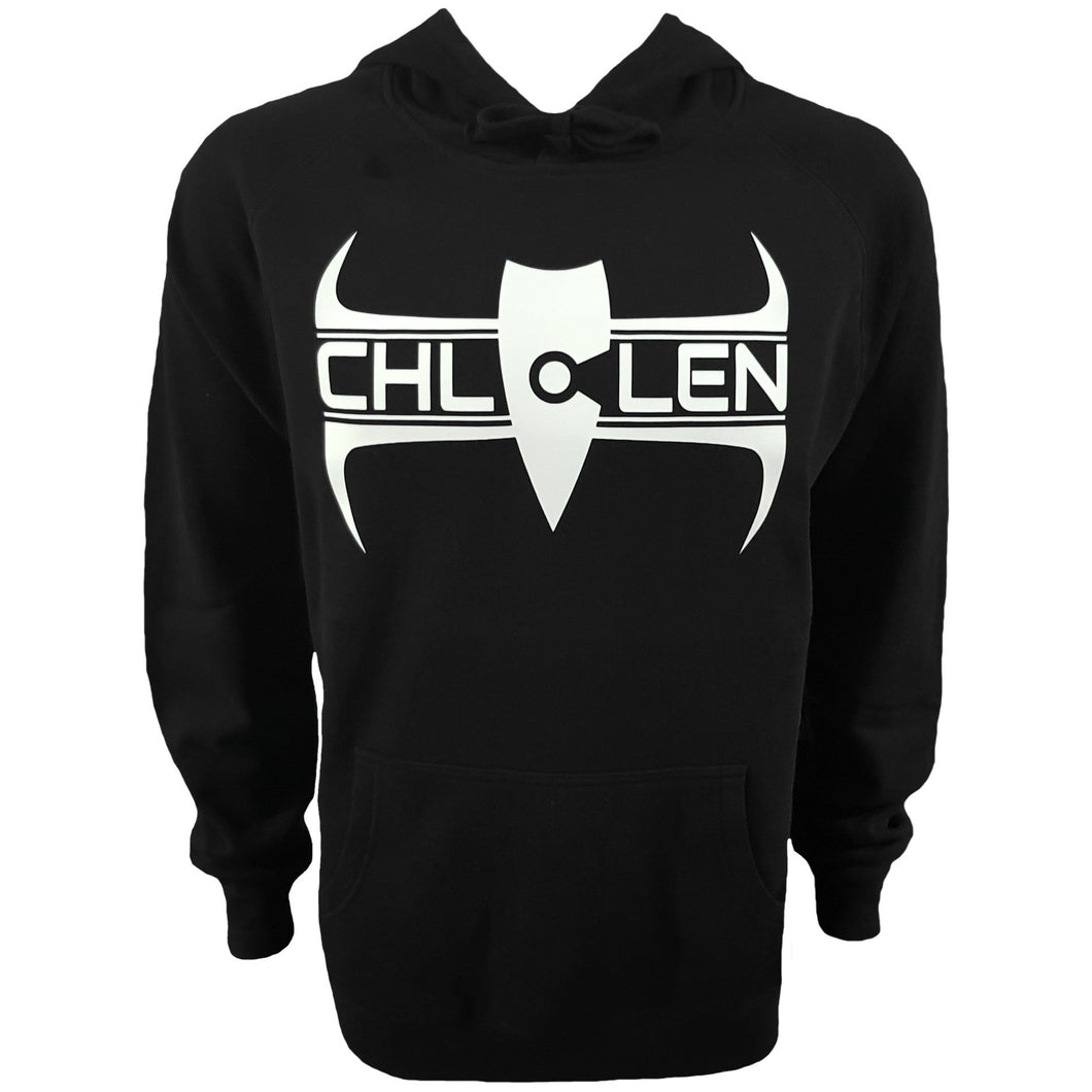 chllen lifestyle wear adults mens stylish black hoodie brand logo deluxe front