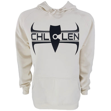 chllen lifestyle wear adults mens stylish cream hoodie brand logo deluxe front