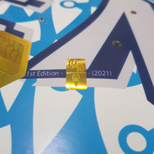 Load image into Gallery viewer, chllen lifestyle wear blizzard skateboard deck arctic blue gold hologram number sticker