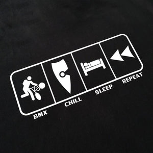 chllen lifestyle wear eat sleep bmx repeat mens black tee shirt bmx chill sleep repeat logo