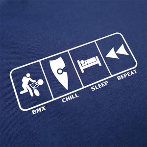 chllen lifestyle wear eat sleep bmx repeat mens blue tee shirt bmx chill sleep repeat logo