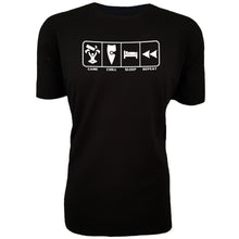 Load image into Gallery viewer, chllen lifestyle wear eat sleep game repeat mens black tee shirt game chill sleep repeat shirt