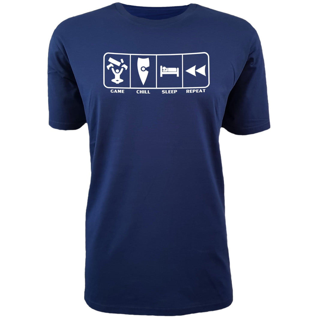 chllen lifestyle wear eat sleep game repeat mens blue tee shirt game chill sleep repeat shirt