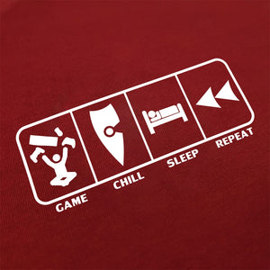 chllen lifestyle wear eat sleep game repeat mens red tee shirt game chill sleep repeat logo