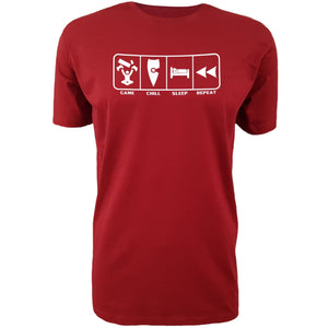 chllen lifestyle wear eat sleep game repeat mens red tee shirt game chill sleep repeat shirt