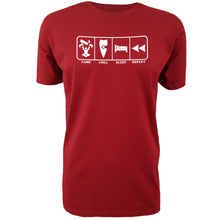Load image into Gallery viewer, chllen lifestyle wear eat sleep game repeat mens red tee shirt game chill sleep repeat shirt