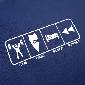 chllen lifestyle wear eat sleep gym repeat mens blue tee shirt bodybuilding gym chill sleep repeat logo