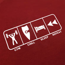 Load image into Gallery viewer, chllen lifestyle wear eat sleep gym repeat mens red tee shirt bodybuilding gym chill sleep repeat logo