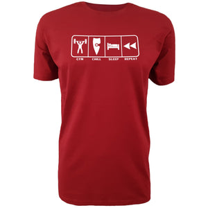 chllen lifestyle wear eat sleep gym repeat mens red tee shirt bodybuilding gym chill sleep repeat shirt