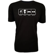 Load image into Gallery viewer, chllen lifestyle wear eat sleep scoot repeat mens black tee shirt scootering scoot chill sleep repeat shirt
