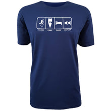 Load image into Gallery viewer, chllen lifestyle wear eat sleep scoot repeat mens blue tee shirt scootering scoot chill sleep repeat shirt