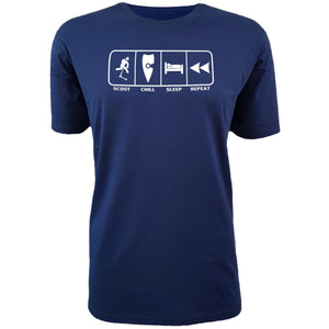 chllen lifestyle wear eat sleep scoot repeat mens blue tee shirt scootering scoot chill sleep repeat shirt