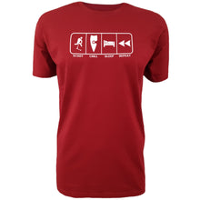 Load image into Gallery viewer, chllen lifestyle wear eat sleep scoot repeat mens red tee shirt scootering scoot chill sleep repeat shirt