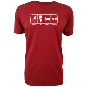 chllen lifestyle wear eat sleep scoot repeat mens red tee shirt scootering scoot chill sleep repeat shirt