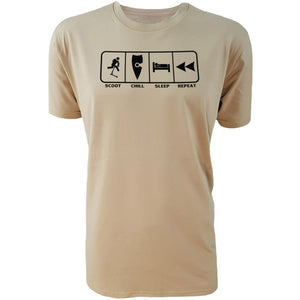 chllen lifestyle wear eat sleep scoot repeat mens tan tee shirt scootering scoot chill sleep repeat shirt