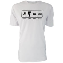 Load image into Gallery viewer, chllen lifestyle wear eat sleep scoot repeat mens white tee shirt scootering scoot chill sleep repeat shirt