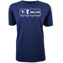 Load image into Gallery viewer, chllen lifestyle wear eat sleep skate repeat mens blue tee shirt skateboarding skate chill sleep repeat shirt