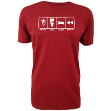 Load image into Gallery viewer, chllen lifestyle wear eat sleep skate repeat mens red tee shirt skateboarding skate chill sleep repeat shirt