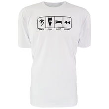Load image into Gallery viewer, chllen lifestyle wear eat sleep skate repeat mens white tee shirt skateboarding skate chill sleep repeat shirt