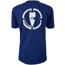 Load image into Gallery viewer, mens blue white tee shirt chllen lifestyle wear inbound back